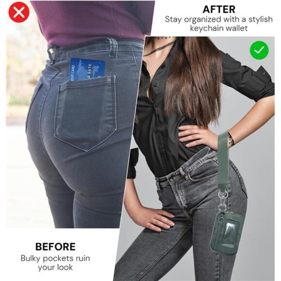 Womens Mini Wallet Keychain Card Case Coin Purse Zip ID Window Portable - Picture 2 of 7